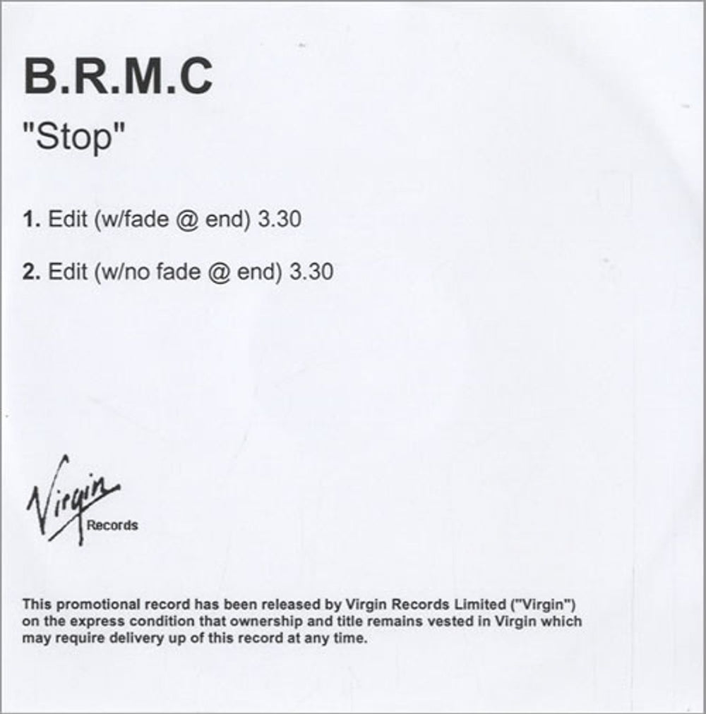 Black Rebel Motorcycle Club Stop UK Promo CD-R acetate CD-R ACETATE