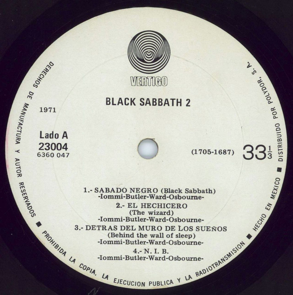 Black Sabbath Black Sabbath 2 Mexican vinyl LP album (LP record) BLKLPBL254250