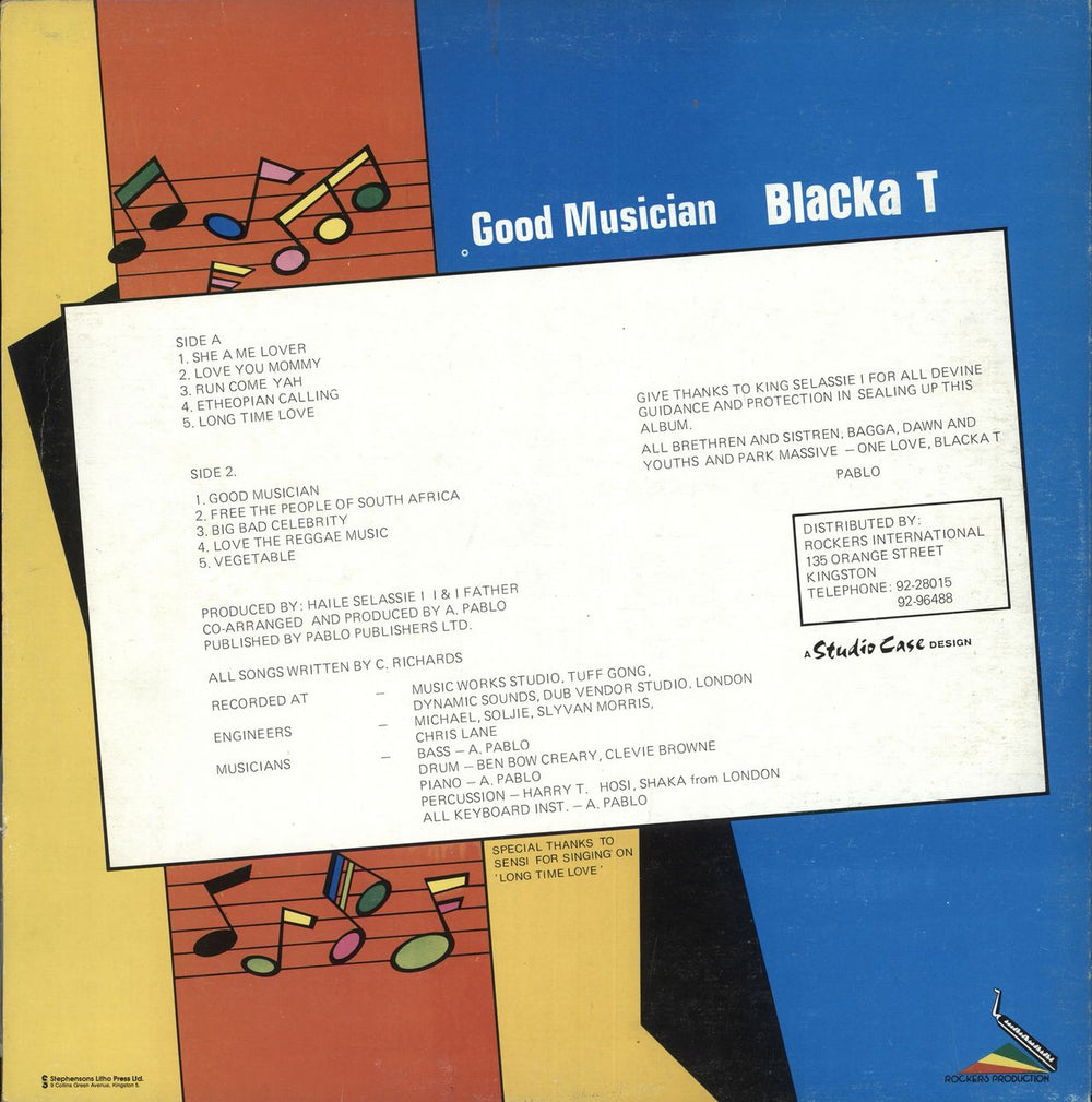 Blacka T Good Musicians Jamaican vinyl LP album (LP record)