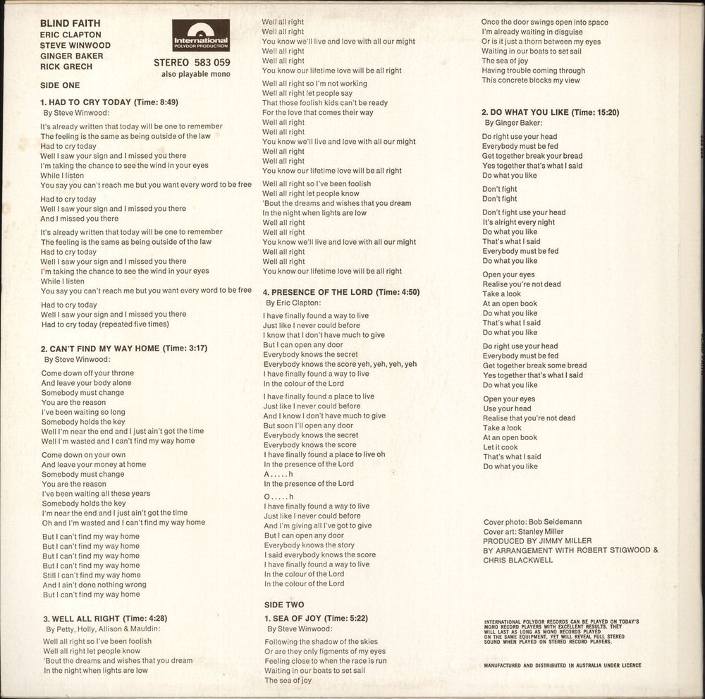 Blind Faith Blind Faith - Group Sleeve Australian vinyl LP album (LP record)