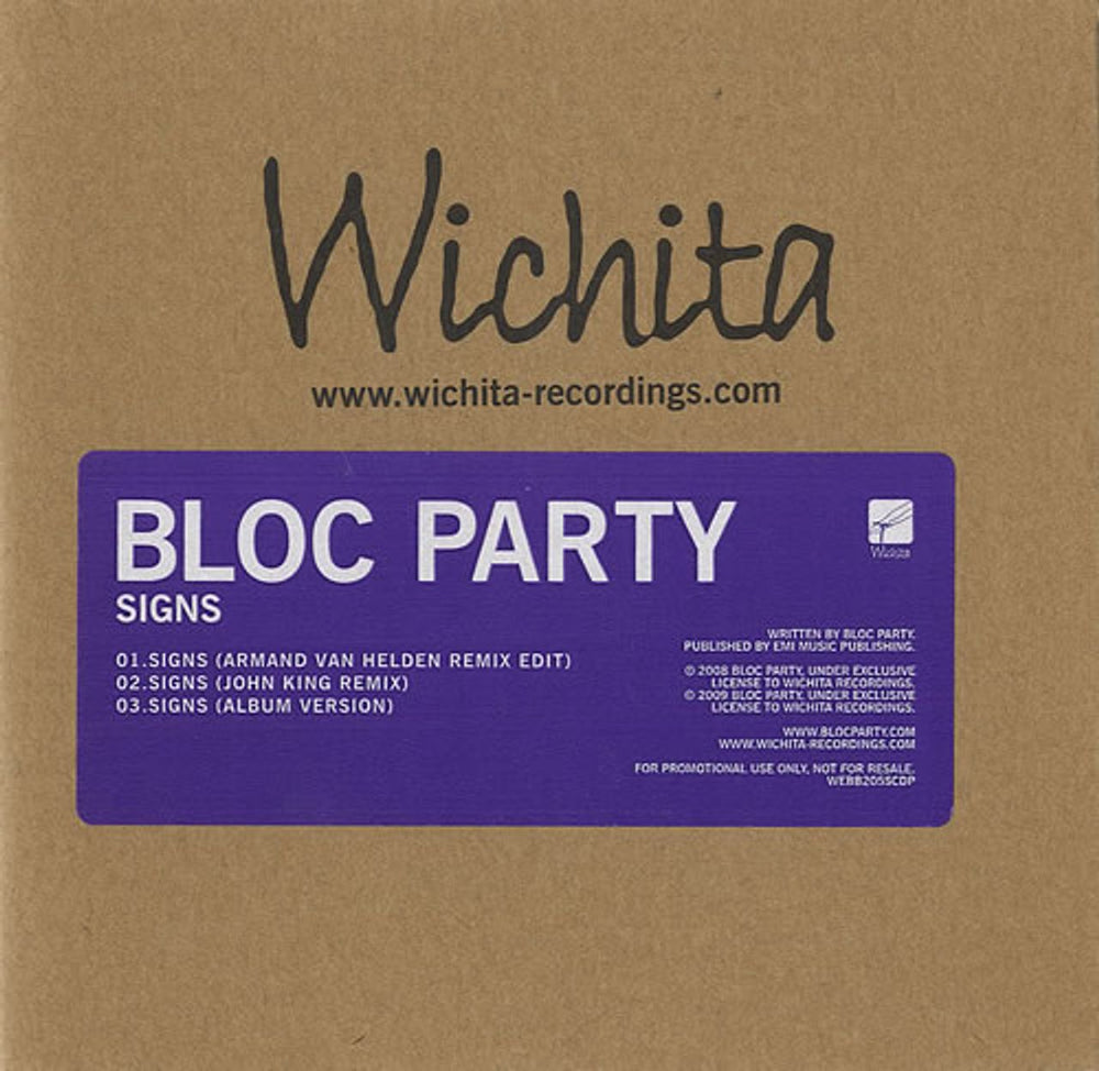 Bloc Party Signs UK Promo CD single (CD5 / 5") WEBB2055SCDP