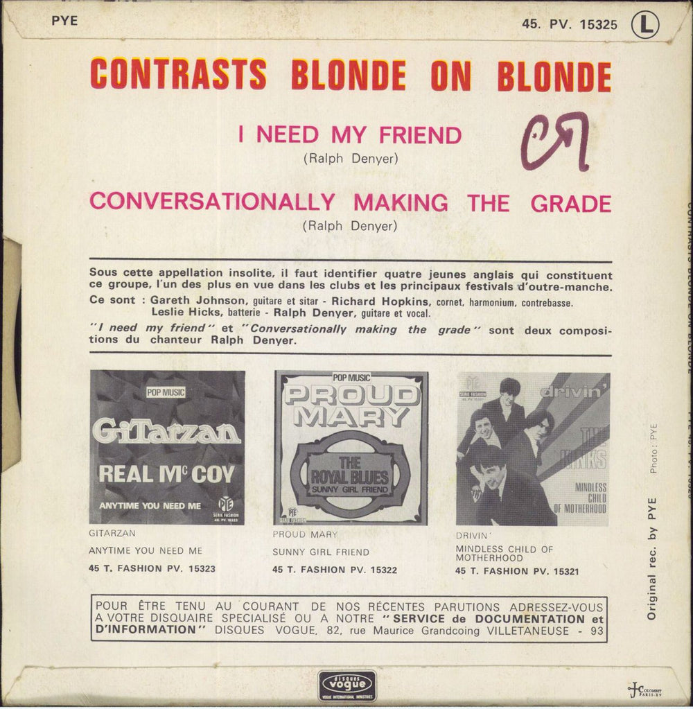 Blonde On Blonde (60s) I Need My Friend + Sleeve French 7" vinyl single (7 inch record / 45)