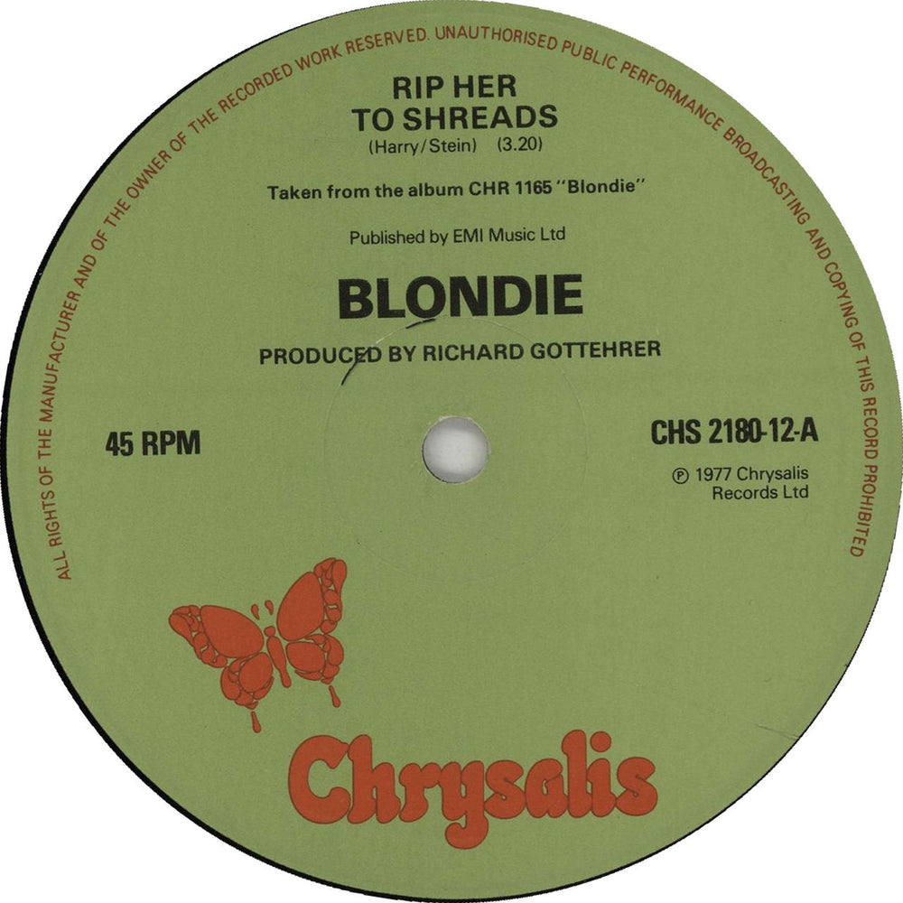 Blondie Rip Her To Shreds UK 12" vinyl single (12 inch record / Maxi-single)