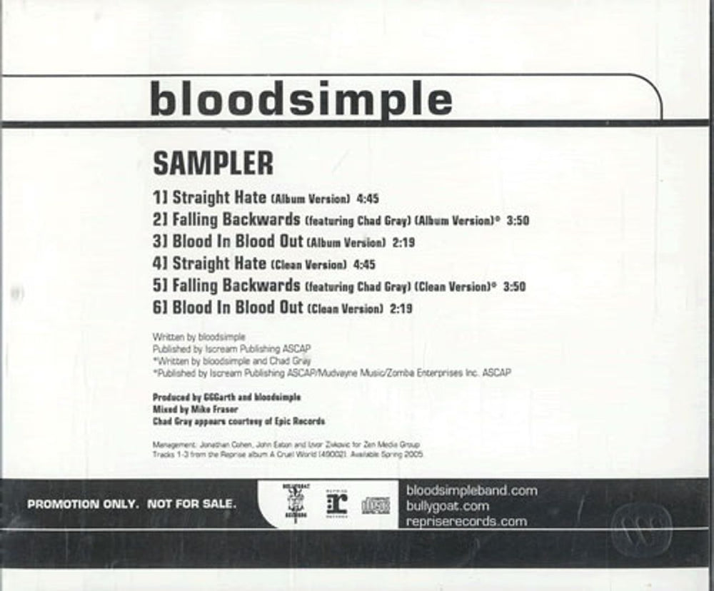 Bloodsimple Sampler US Promo CD single (CD5 / 5") PRO-CDR-101514