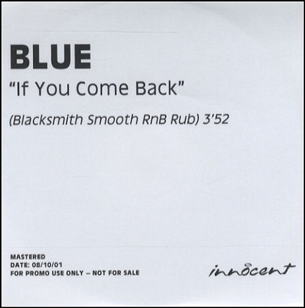 Blue (00s) If You Come Back UK Promo CD-R acetate CD ACETATE