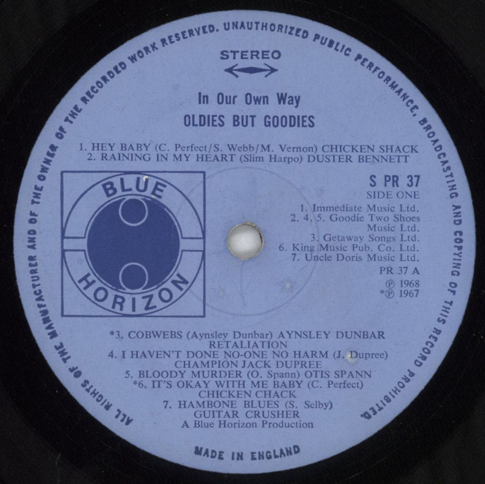 Blue Horizon In Our Own Way... Oldies But Goodies - VG UK vinyl LP album (LP record) BHOLPIN815368