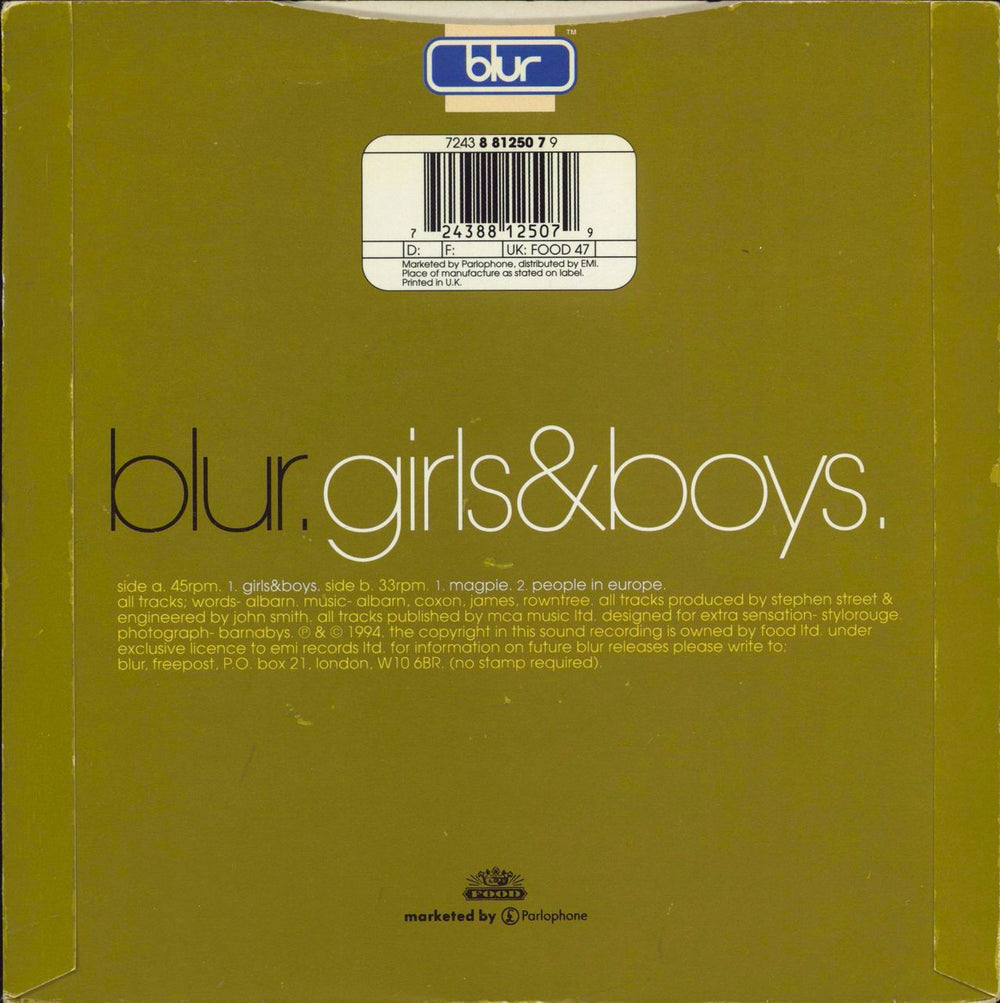 Blur Girls & Boys - Numbered - EX UK 7" vinyl single (7 inch record / 45) 724388125079