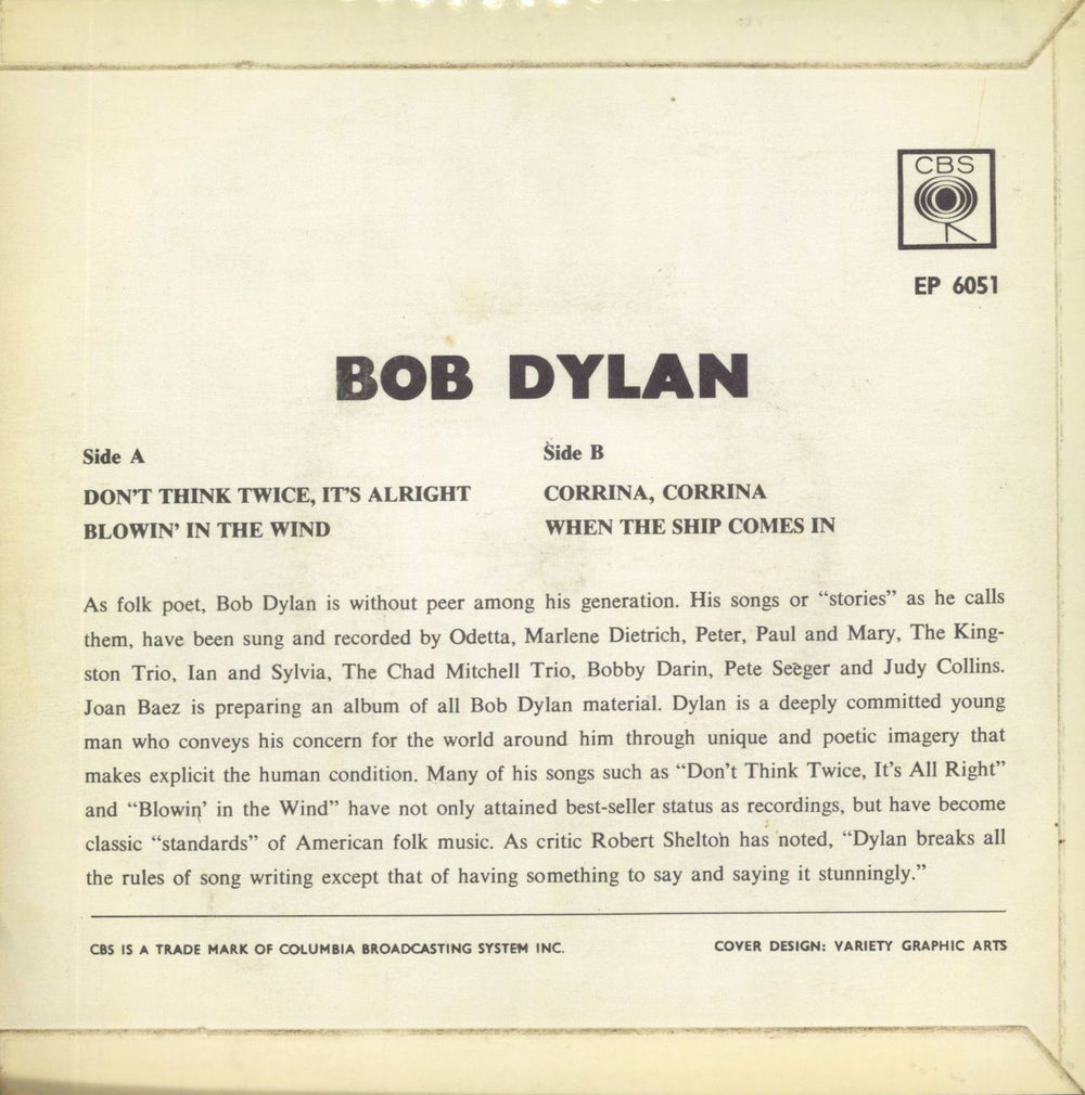 Bob Dylan Dylan EP - VG - 1st - 4pr UK 7" vinyl single (7 inch record / 45)