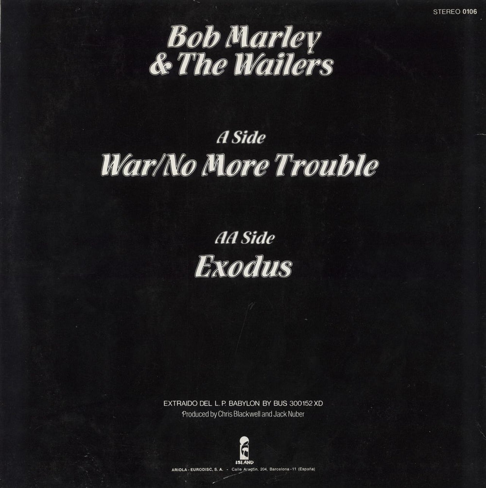 Bob Marley & The Wailers War/No More Trouble Spanish Promo 12" vinyl single (12 inch record / Maxi-single)