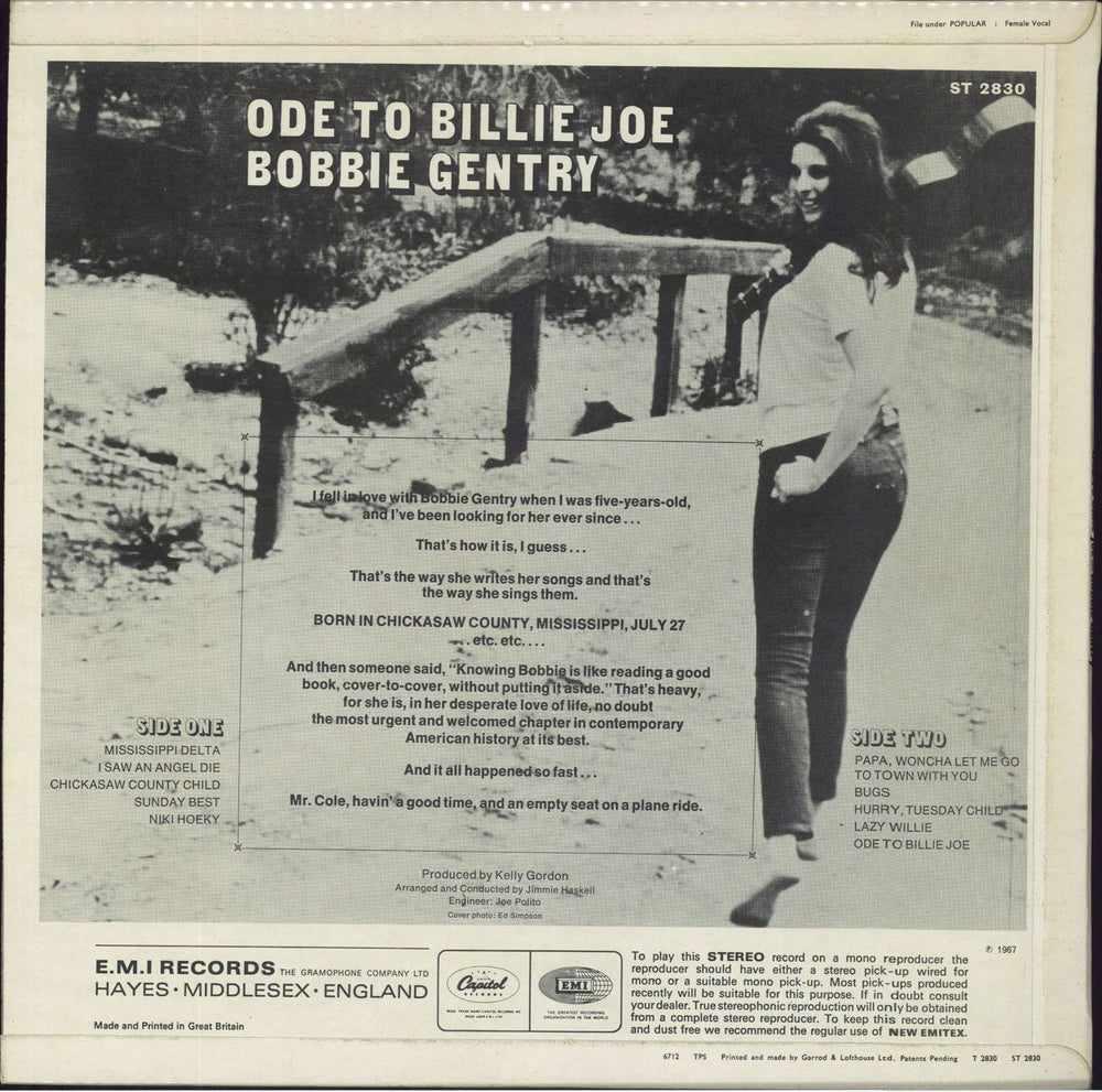 Bobbie Gentry Ode To Billie Joe UK vinyl LP album (LP record)