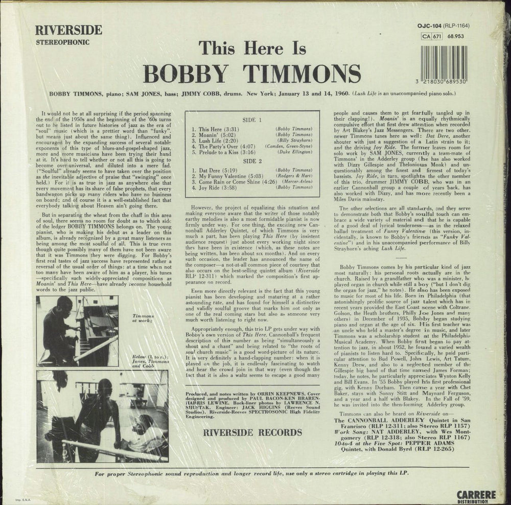 Bobby Timmons This Here Is French vinyl LP album (LP record)