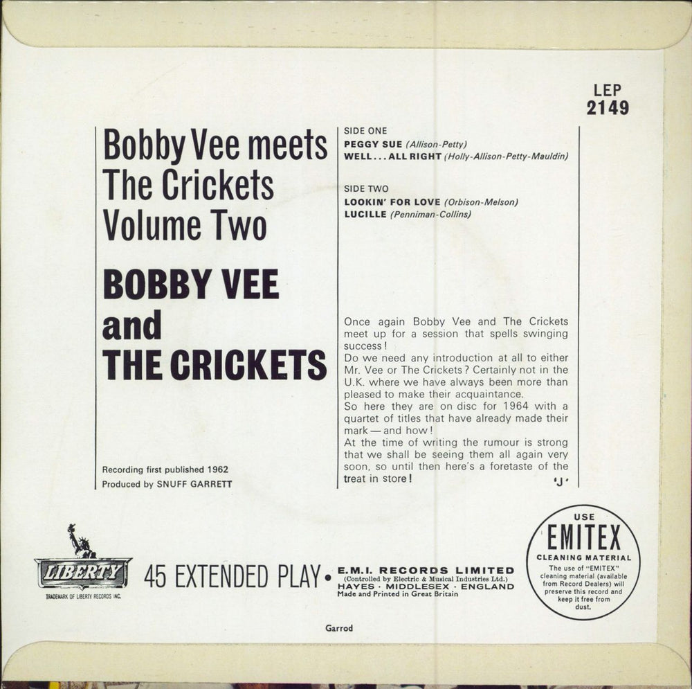 Bobby Vee Bobby Vee Meets The Crickets Vol.2 UK 7" vinyl single (7 inch record / 45)