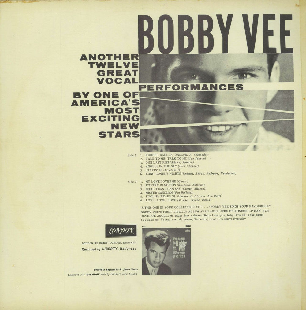 Bobby Vee Bobby Vee UK vinyl LP album (LP record)