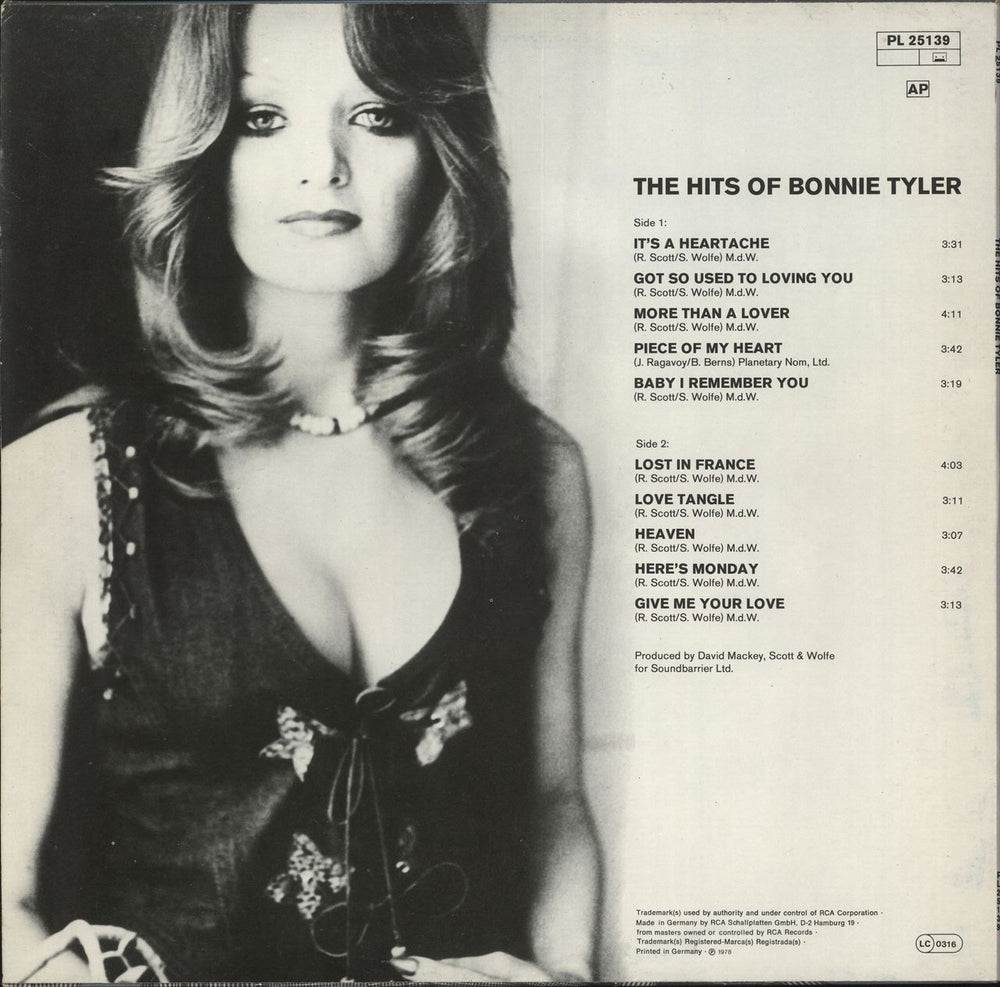 Bonnie Tyler The Hits Of Bonnie Tyler German vinyl LP album (LP record)