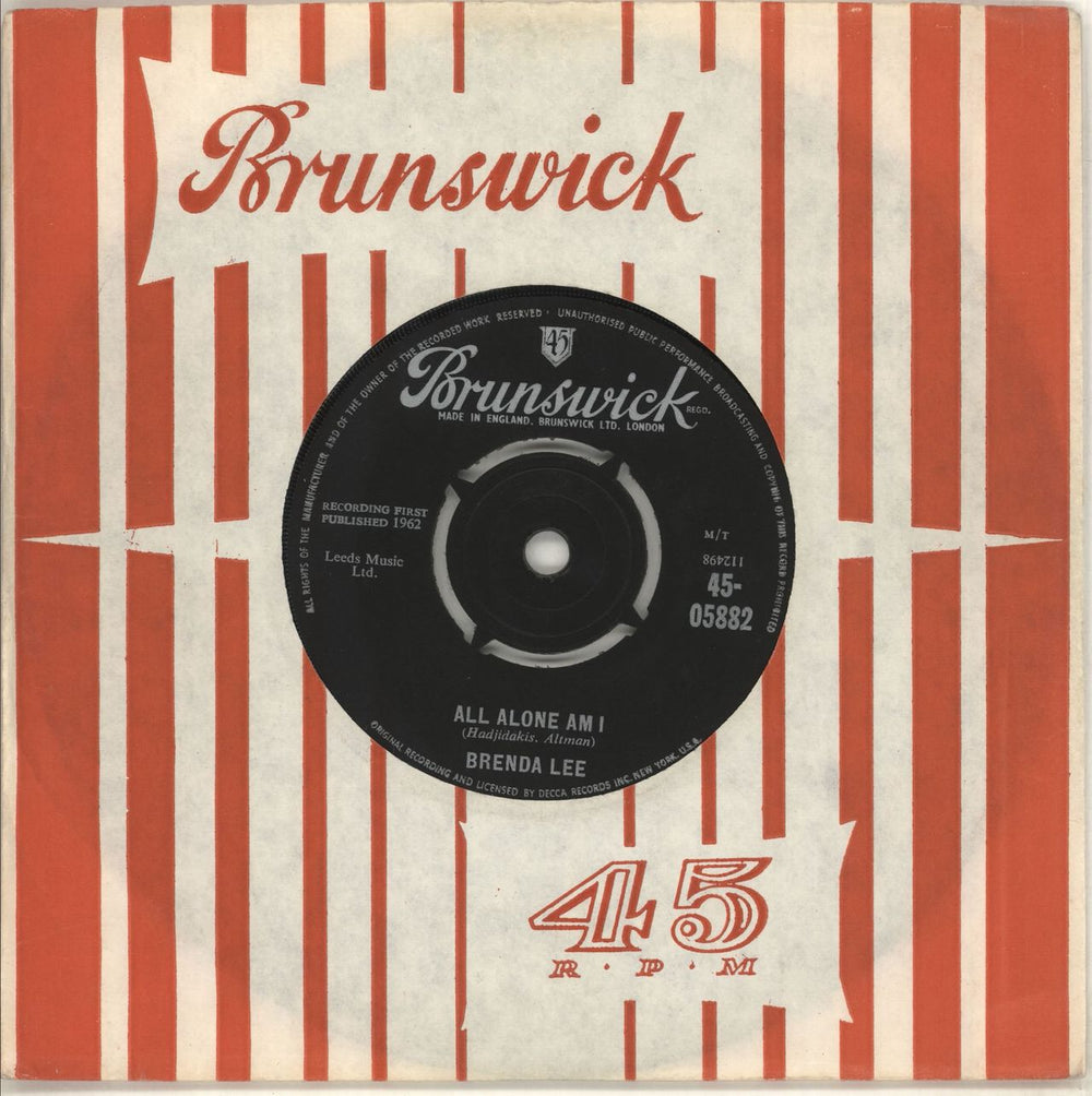 Brenda Lee All Alone Am I UK 7" vinyl single (7 inch record / 45) 45-05882