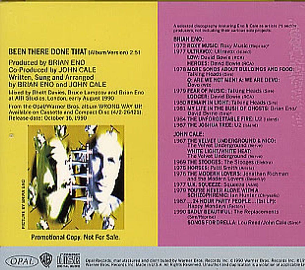 Brian Eno Been There Done That US Promo CD single (CD5 / 5") PRO-CD-4493