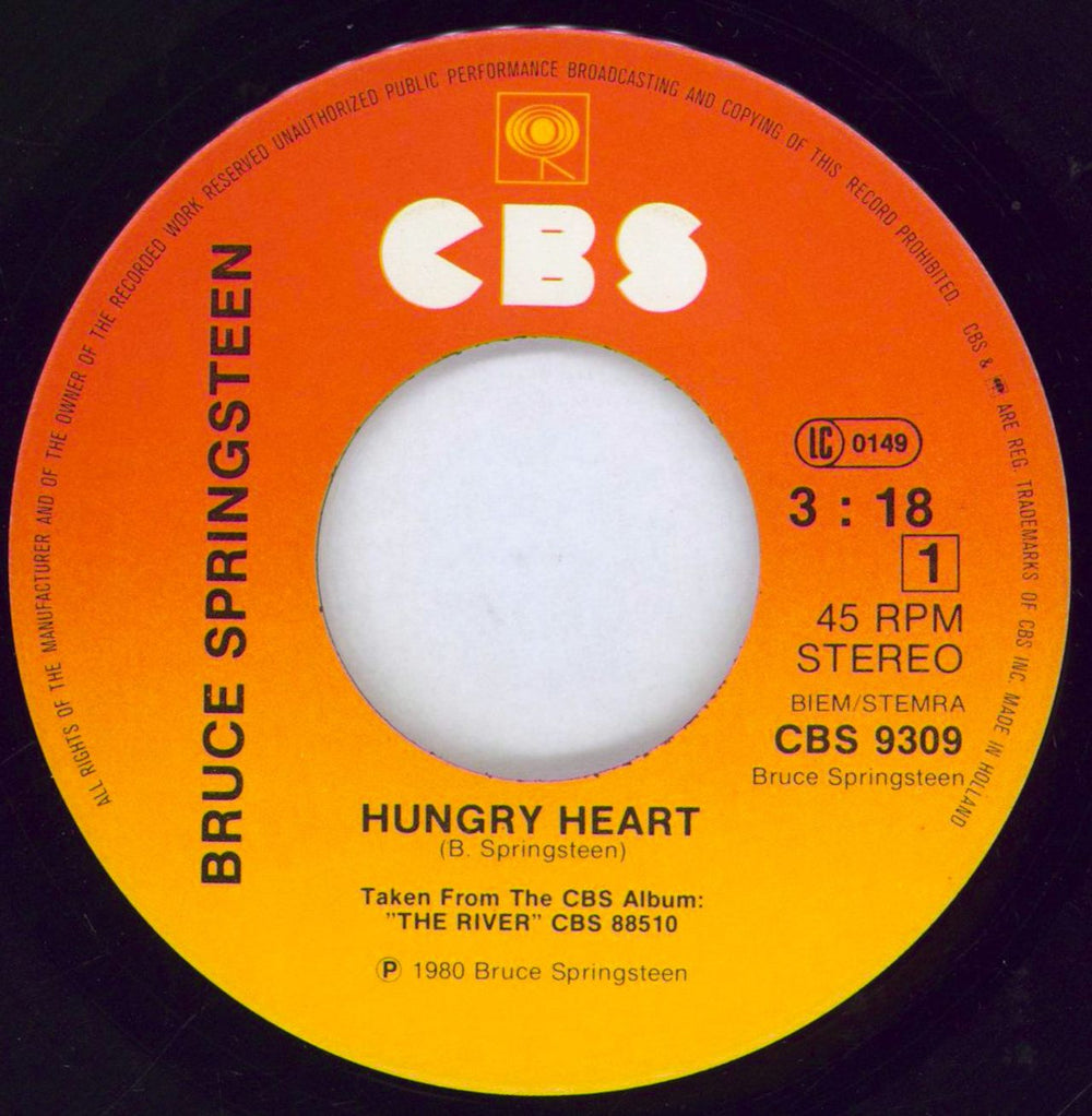 Bruce Springsteen Hungry Heart Dutch 7" vinyl single (7 inch record / 45) SPR07HU769120