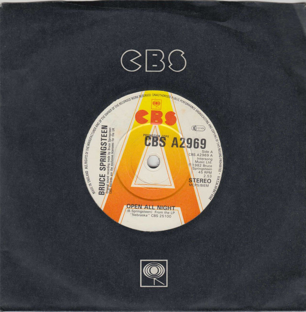 Bruce Springsteen Open All Night - A Label UK Promo 7" vinyl single (7 inch record / 45) CBSA2969ADJ