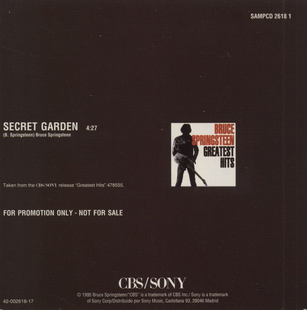 Bruce Springsteen Secret Garden Spanish Promo CD single (CD5 / 5")