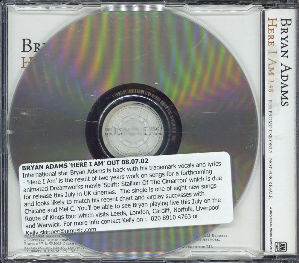 Bryan Adams Here I Am UK Promo CD single (CD5 / 5")