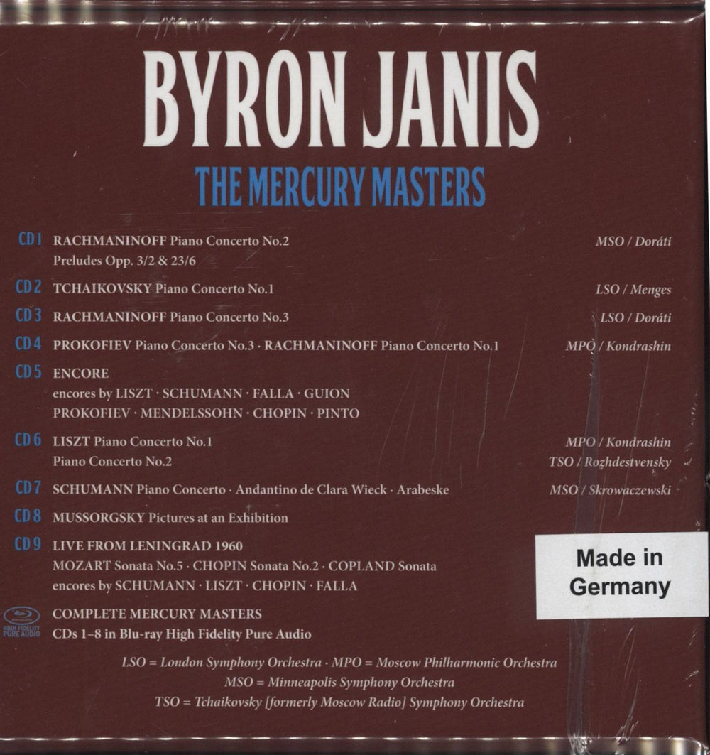 Byron Janis The Mercury Masters German CD Album Box Set 028948536078
