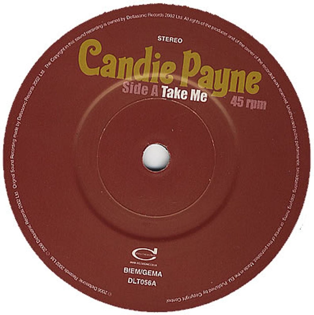 Candie Payne Take Me UK 7" vinyl single (7 inch record / 45) DLT056