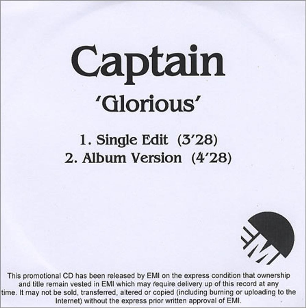 Captain Glorious [promo] UK CD single (CD5 / 5")