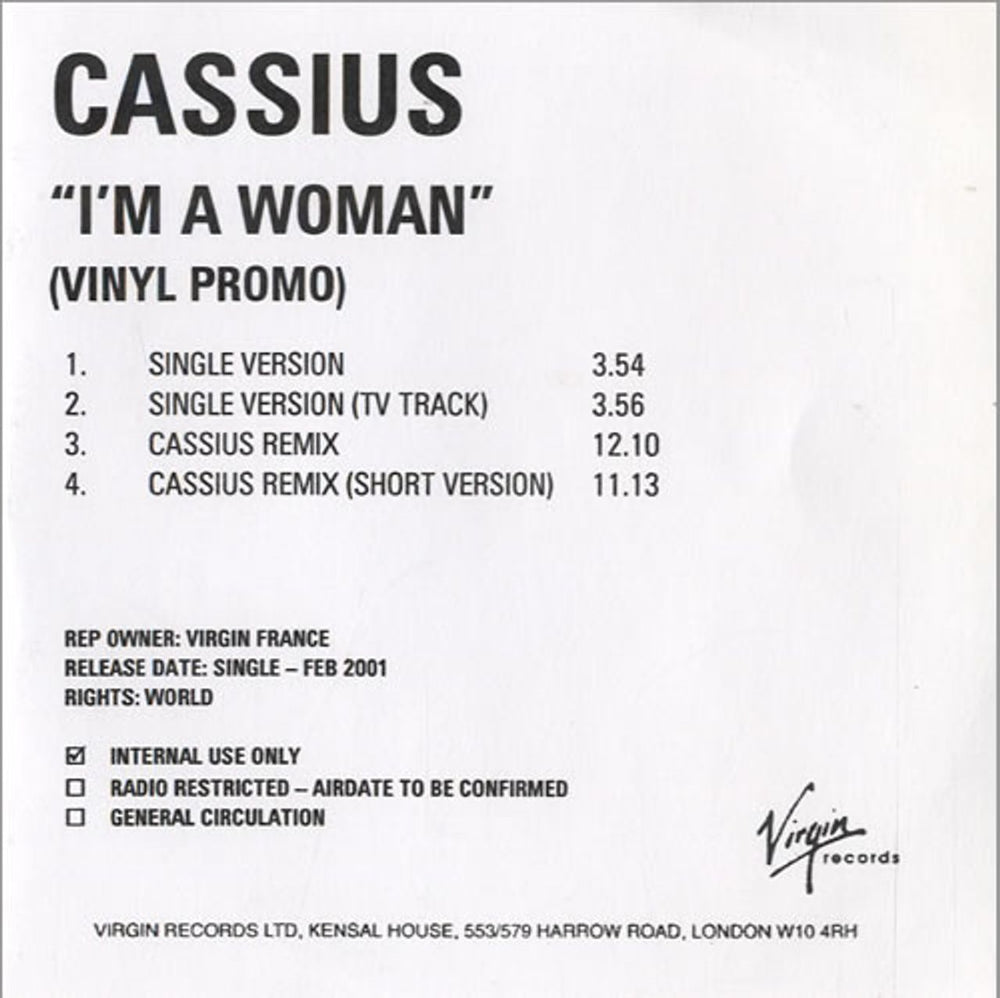 Cassius I'm A Woman UK Promo CD-R acetate CDR ACETATE