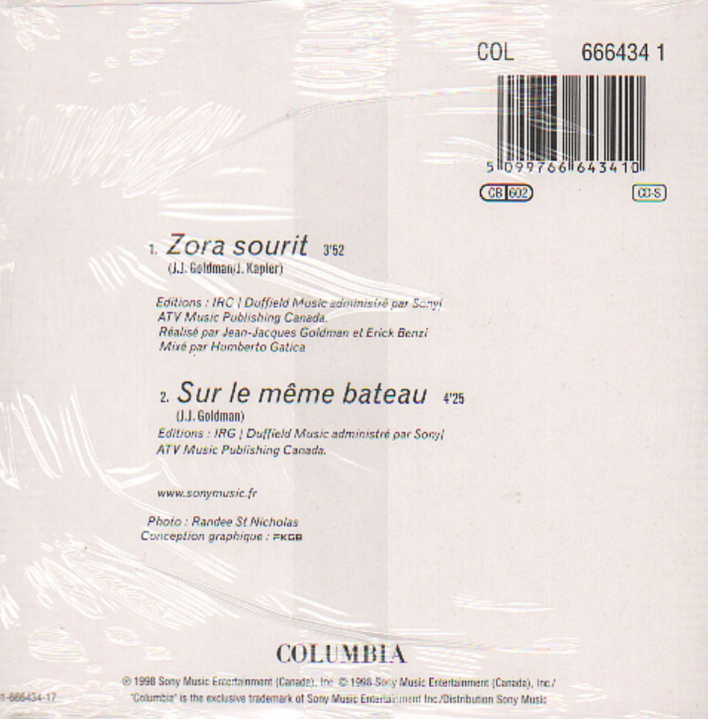 Celine Dion Zora Sourit French CD single (CD5 / 5") CELC5ZO124670