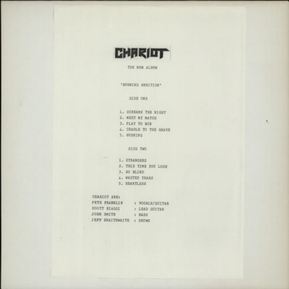 Chariot Burning Ambition - Test Pressing UK vinyl LP album (LP record) C4YLPBU600698