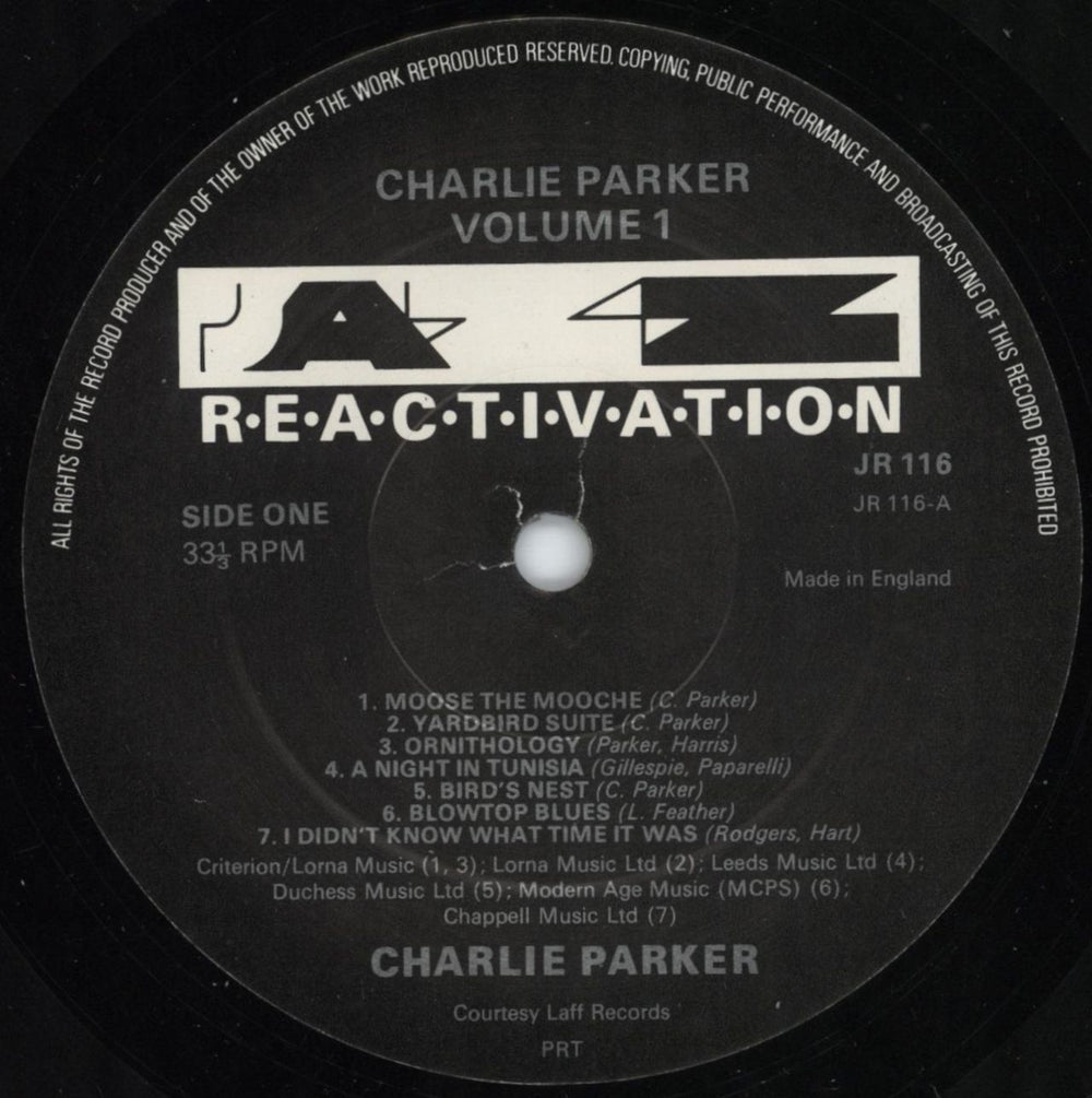 Charlie Parker Charlie Parker Vol.1 UK vinyl LP album (LP record) CIKLPCH816574