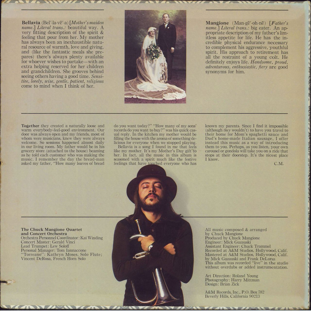 Chuck Mangione Bellavia US vinyl LP album (LP record)