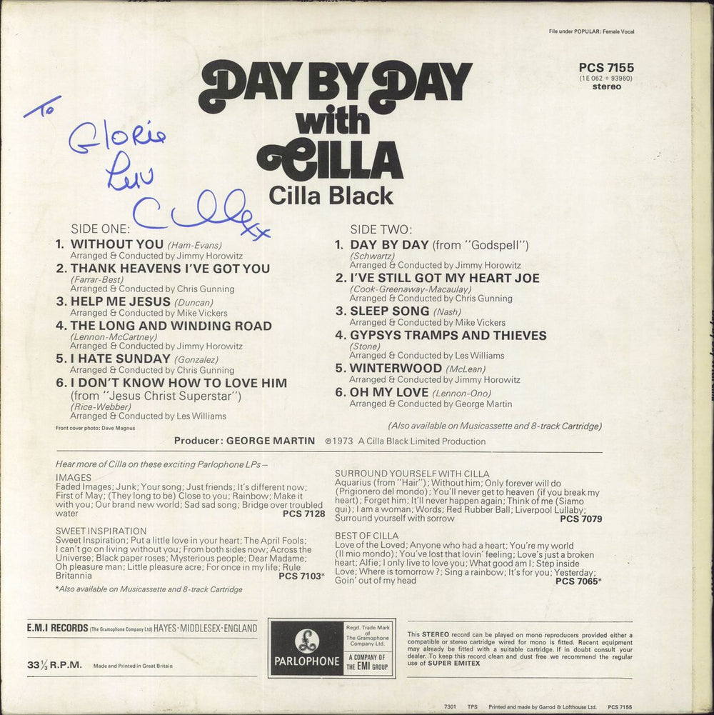 Cilla Black Day By Day - Autographed UK vinyl LP album (LP record) CILLPDA820961