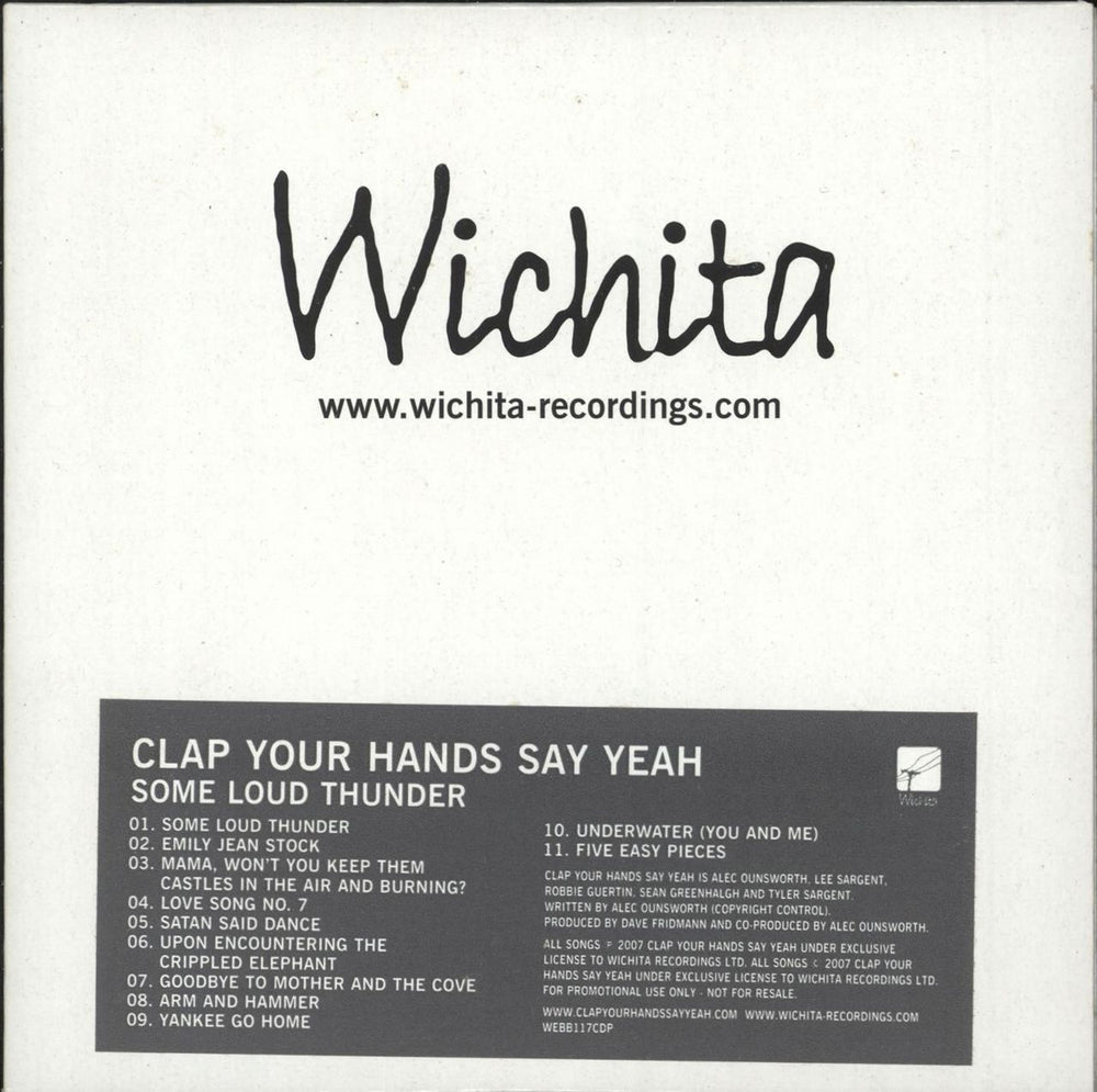 Clap Your Hands Say Yeah Some Loud Thunder UK Promo CD album (CDLP) WEBB117CDP