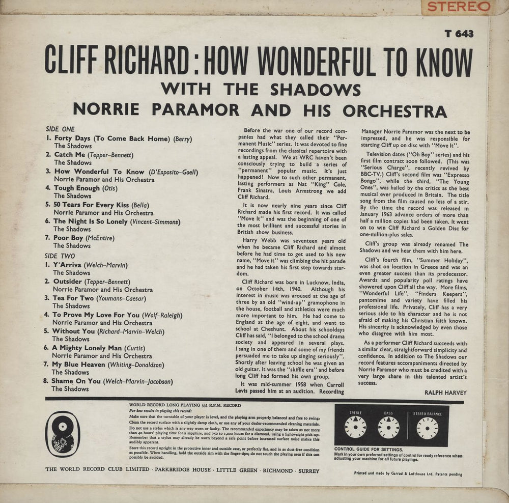 Cliff Richard How Wonderful To Know UK vinyl LP album (LP record)