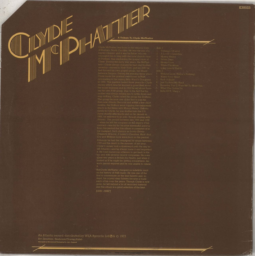 Clyde McPhatter A Tribute To Clyde McPhatter UK vinyl LP album (LP record)