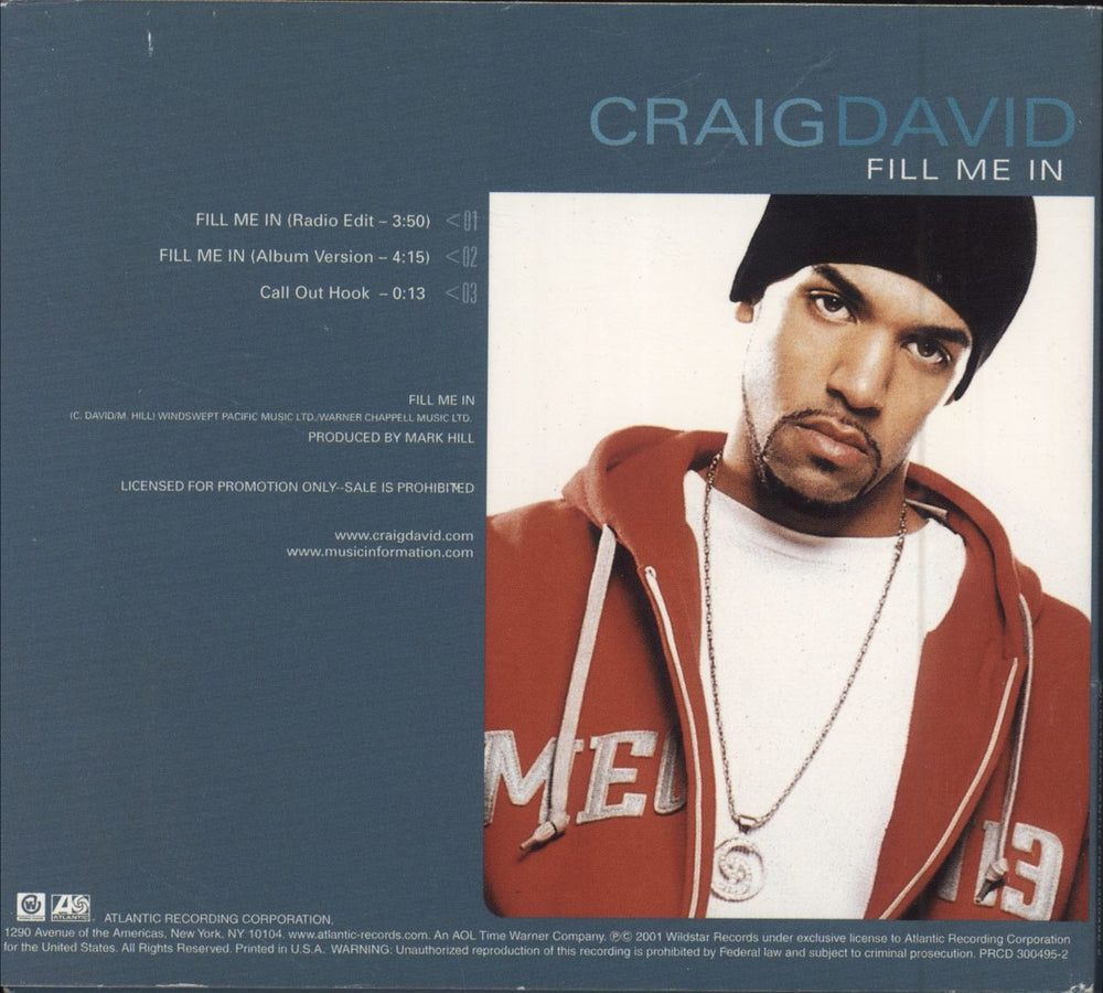 Craig David Fill Me In US Promo CD single (CD5 / 5") CDVC5FI187041