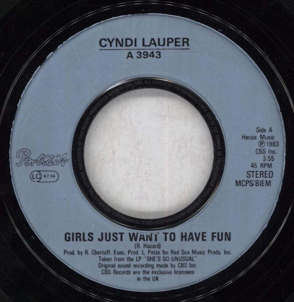 Cyndi Lauper Girls Just Want To Have Fun - wide UK 7" vinyl single (7 inch record / 45) LAU07GI821423