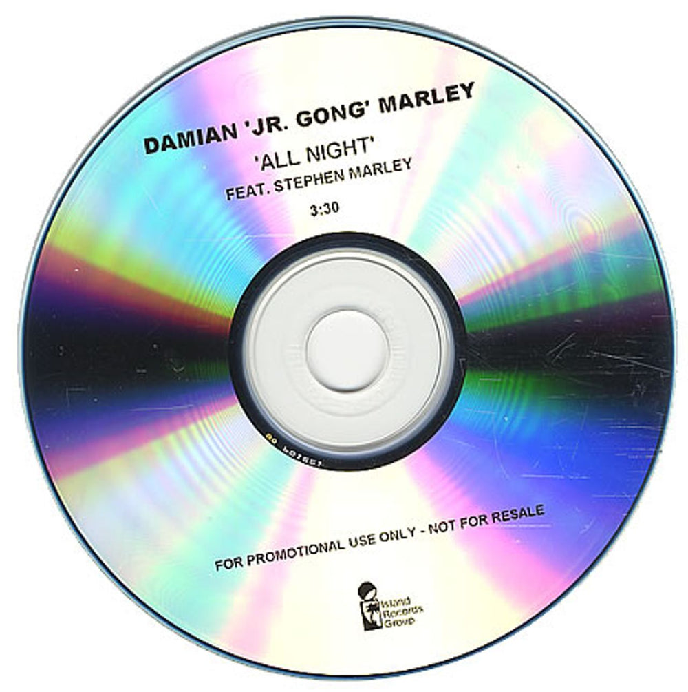 Damian 'Jr. Gong' Marley All Night UK Promo CD-R acetate DNRCRAL387340