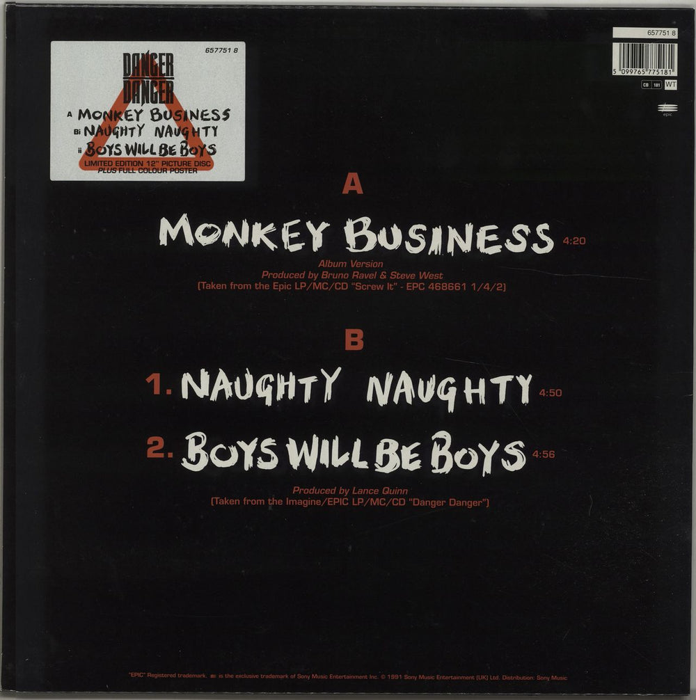 Danger Danger Monkey Business + Poster UK 12" vinyl picture disc (12 inch picture record) D-D2PMO102740