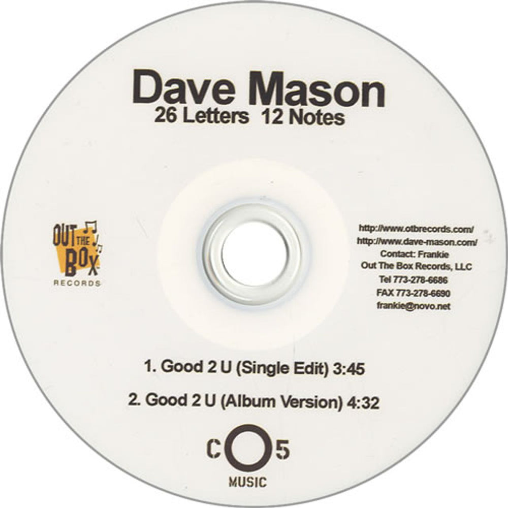 Dave Mason Good 2 U US Promo CD-R acetate CD-R ACETATE