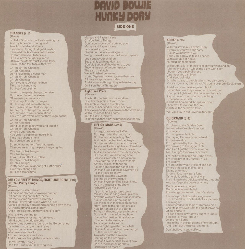 David Bowie Hunky Dory - 1st (d) + Insert UK vinyl LP album (LP record)