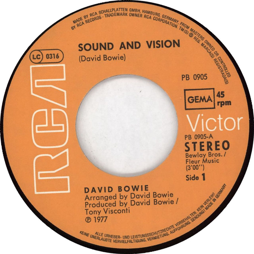 David Bowie Sound And Vision - EX German 7" vinyl single (7 inch record / 45) BOW07SO128484