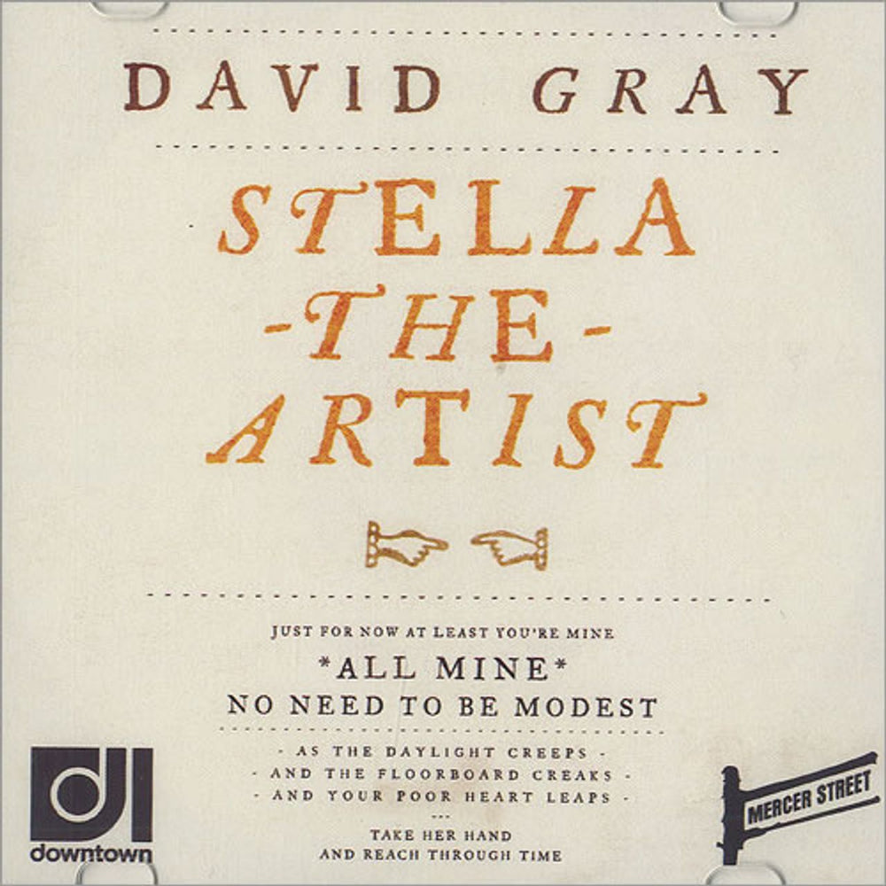 David Gray Stella The Artist US Promo CD-R acetate CDR ACETATE