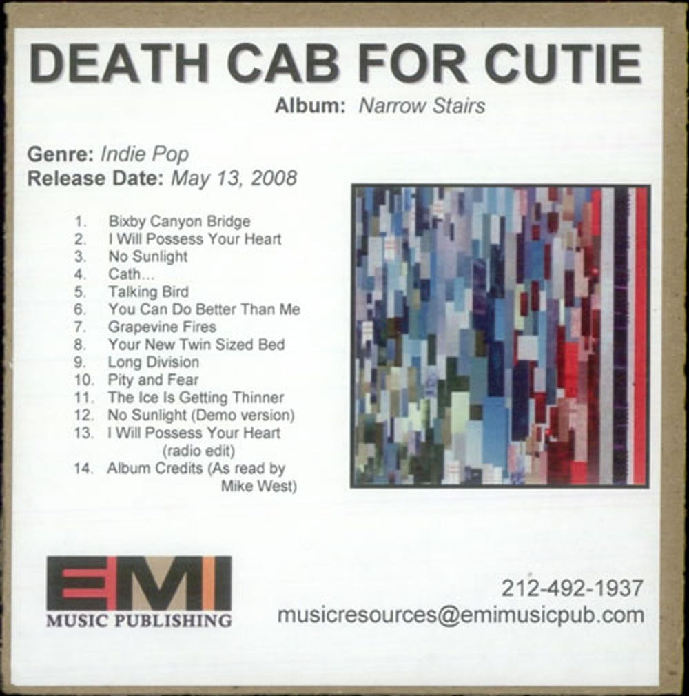 Death Cab For Cutie Narrow Stairs US Promo CD album (CDLP) CD-R ACETATE