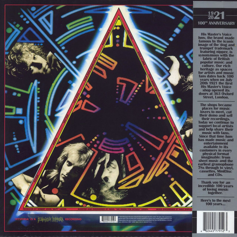 Def Leppard Hysteria - HMV 100th Anniversary - Violet Vinyl UK 2-LP vinyl record set (Double LP Album) 602445779123