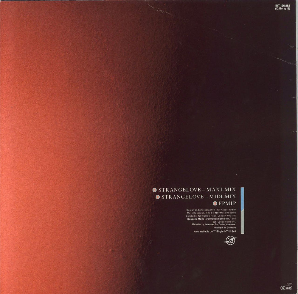 Depeche Mode Strangelove - EX - Hypesticker German 12" vinyl single (12 inch record / Maxi-single)