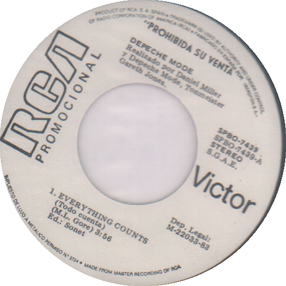 Depeche Mode Todo Cuenta (Everything Counts) Spanish Promo 7" vinyl single (7 inch record / 45)