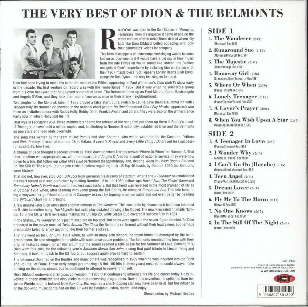 Dion The Very Best Of Dion & The Belmonts - 180gm Vinyl UK vinyl LP album (LP record) 5060397601322