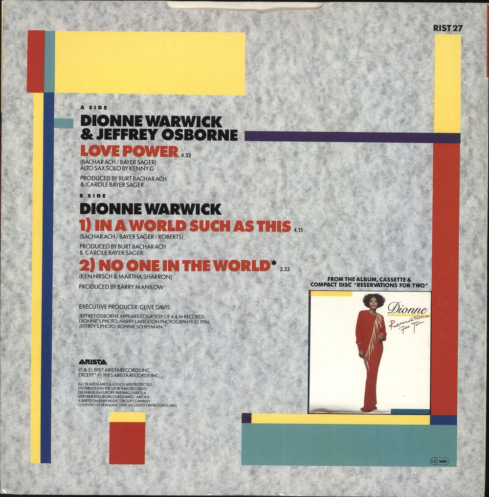 Dionne Warwick Love Power UK 12" vinyl single (12 inch record / Maxi-single)